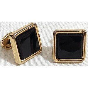 L'aiglon CUFFLINKS goldtone black square 5/8" Laiglon cuff links mens jewelry